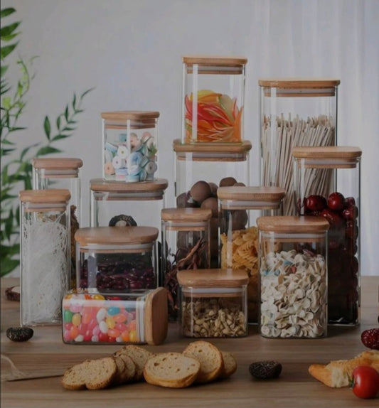 1pcs Square Transparent Glass Food Bottle With Lid