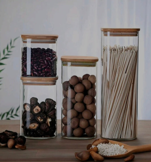 1pcs Square Transparent Glass Food Bottle With Lid