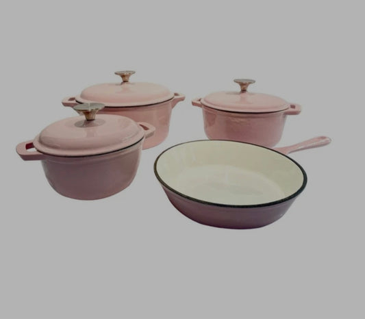 7pcs Authentic paste pink Cast Iron Set