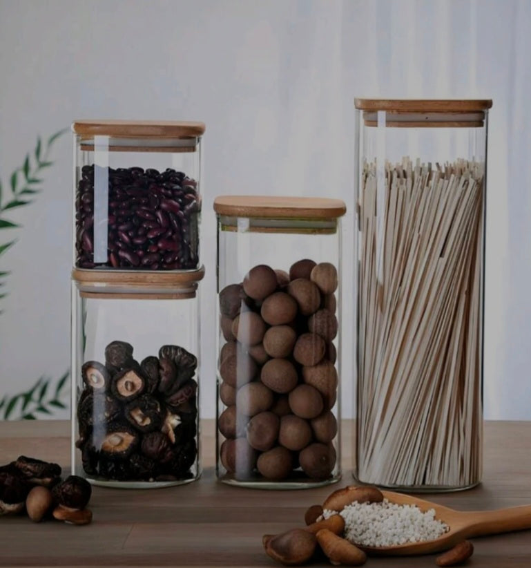 1pcs Square Transparent Glass Food Bottle With Lid