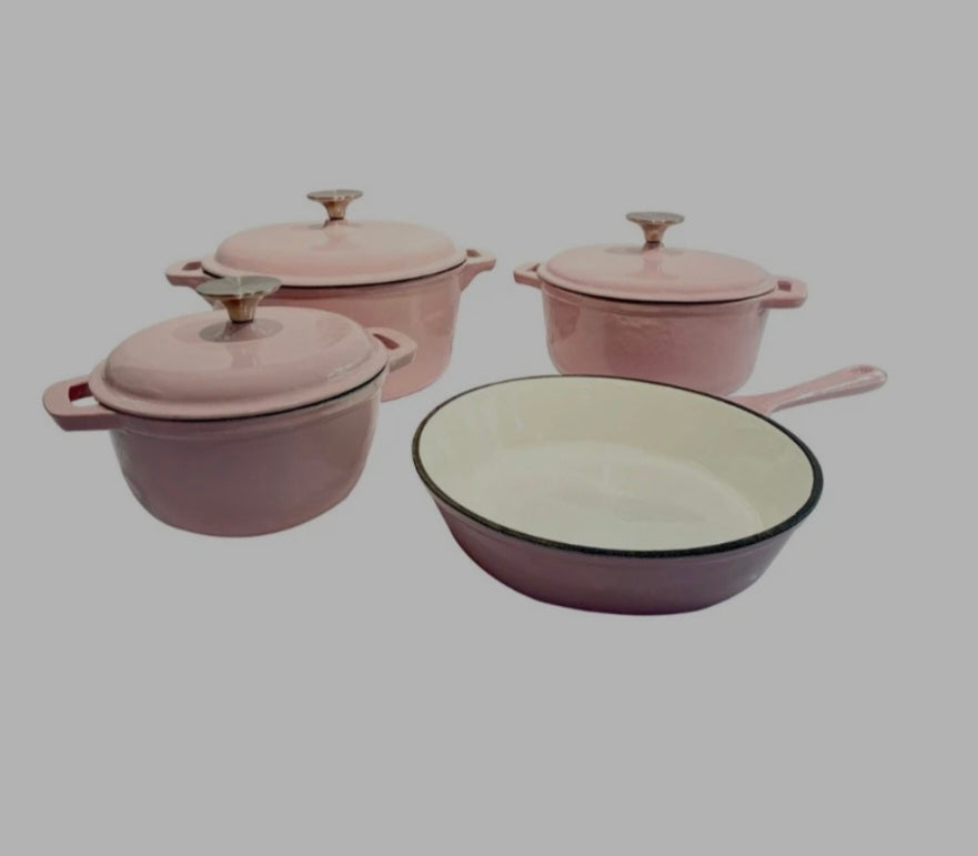 7pcs Authentic paste pink Cast Iron Set
